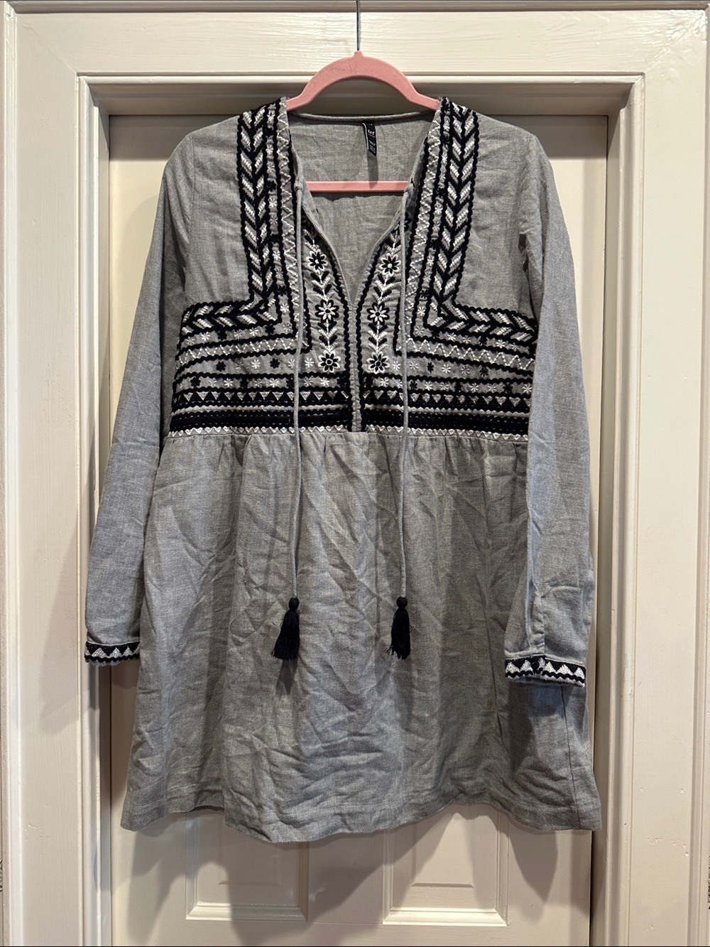Embroidered Tunic - Gray with Black Trim